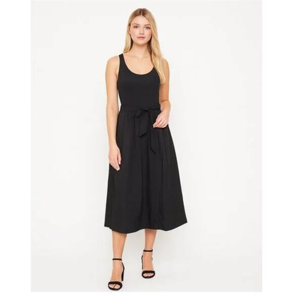 White House Black Market Dresses & Skirts - White House Black Market Dress Size L NEW Black Sleeveless Mixed Media Midi WHBM